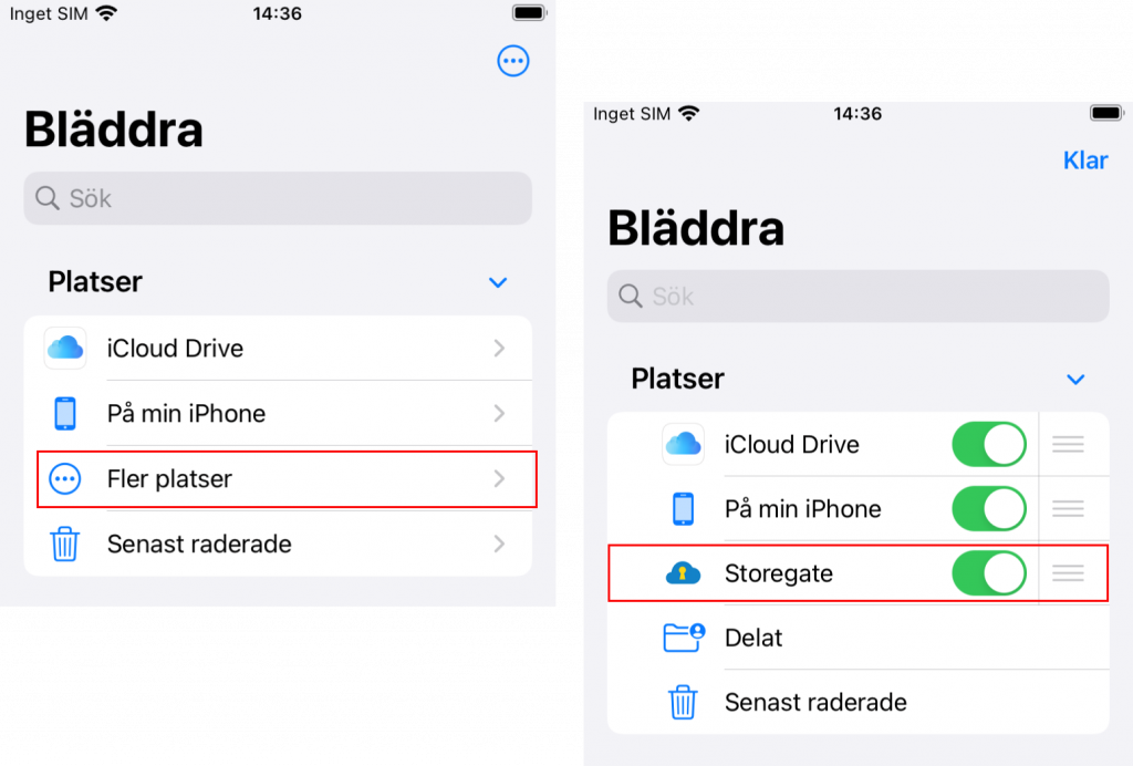 Inställningar i iOS för att slå på integration med filer